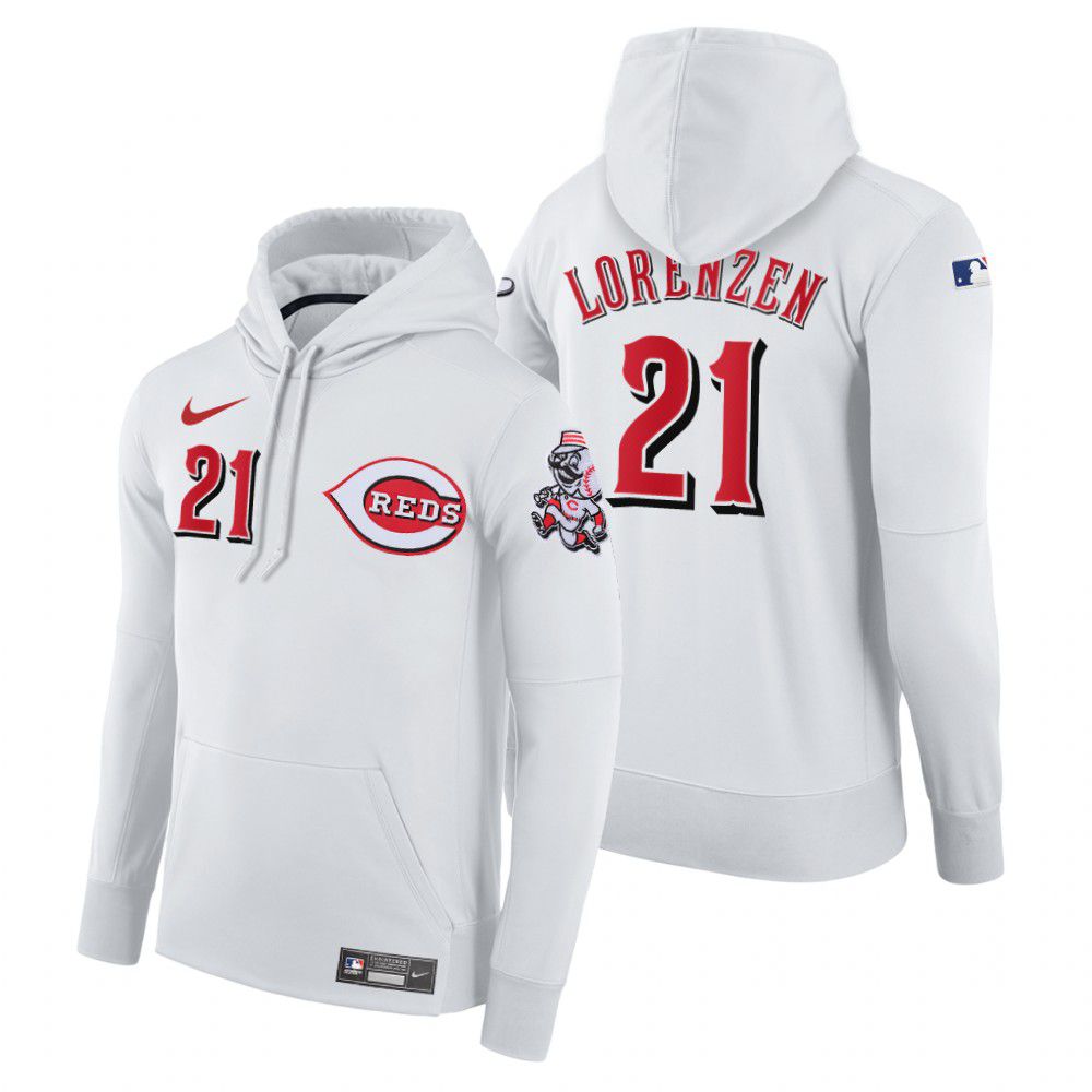 Men Cincinnati Reds #21 Lorenzen white home hoodie 2021 MLB Nike Jerseys